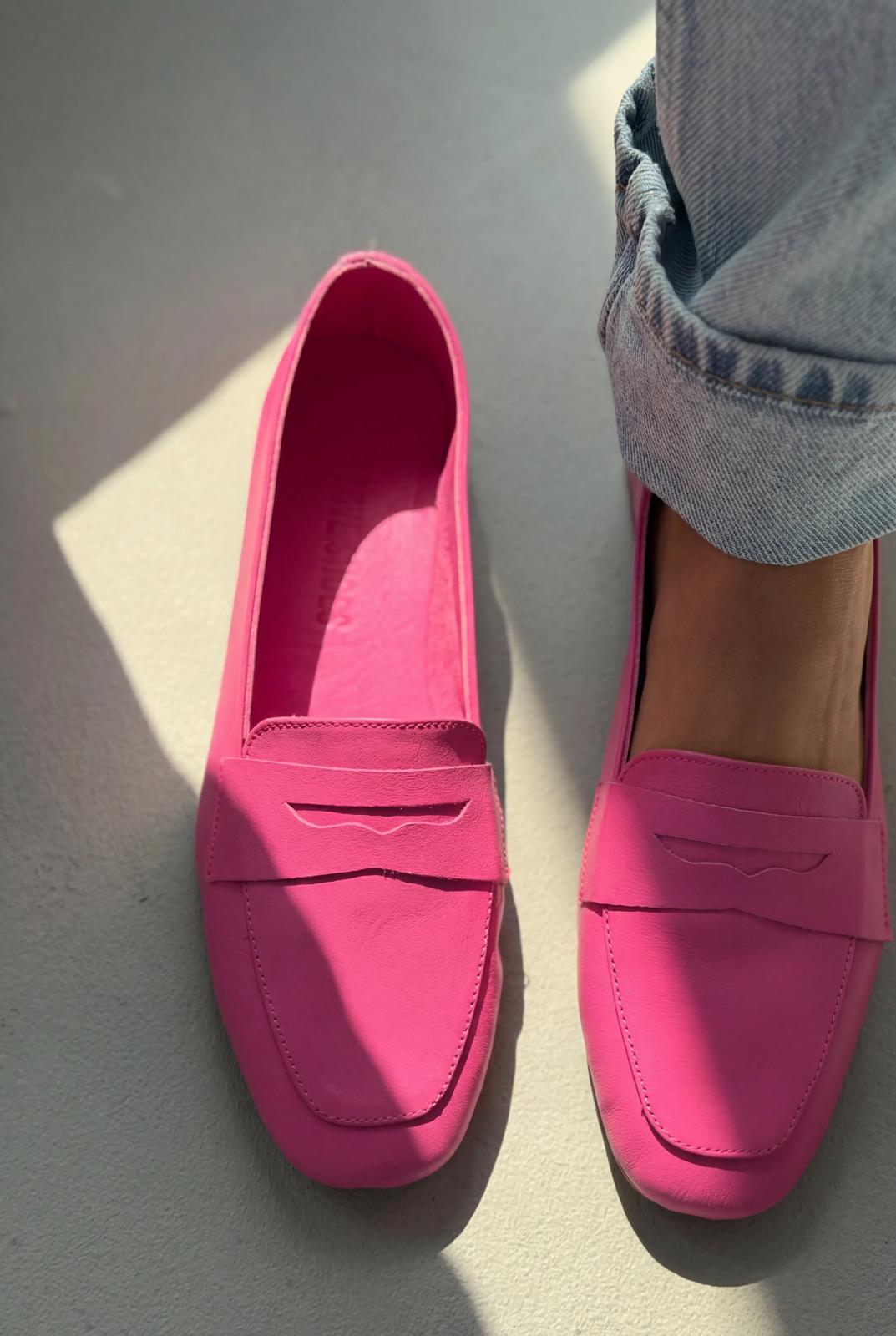 Melniel Fuşya Hakiki Deri Kadın Loafer - ILOVESHOES