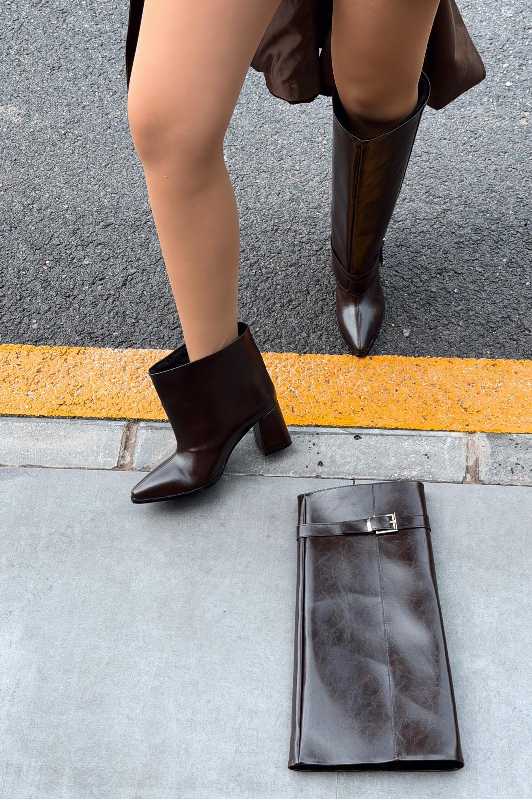 Lorimax Kadın Tak - Çıkar Bot - Çizme Acıkahve Parlak Deri - ILOVESHOES