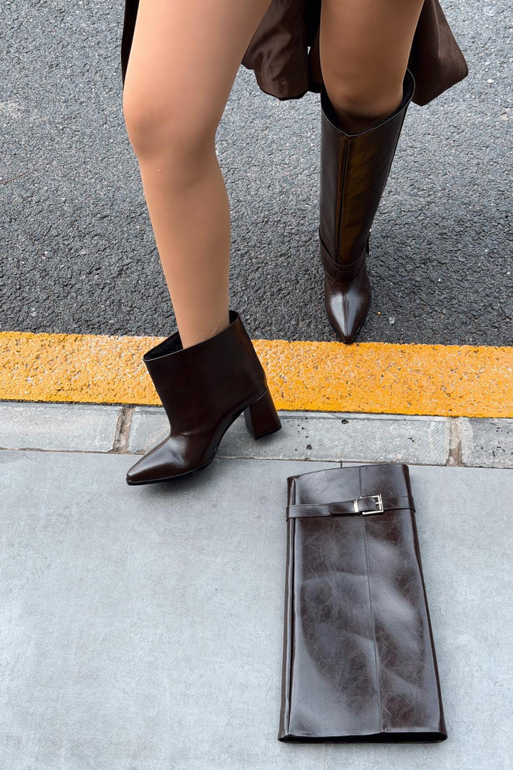Lorimax Kadın Tak - Çıkar Bot - Çizme Acıkahve Parlak Deri - ILOVESHOES