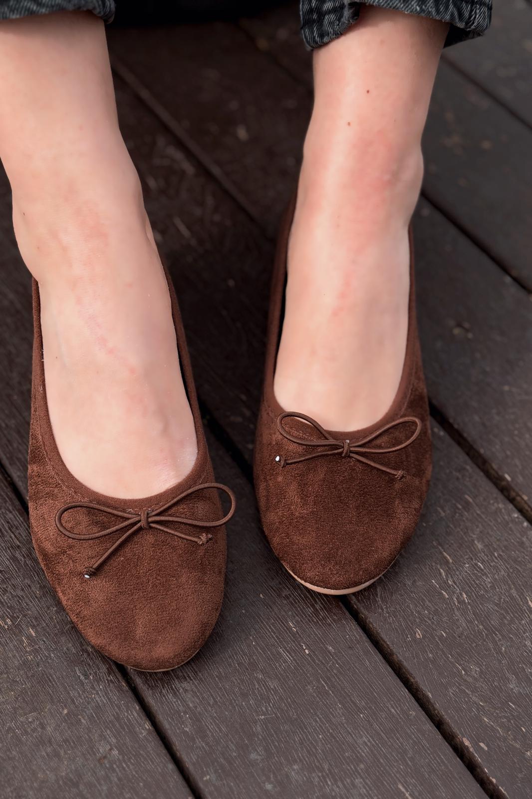 Stellor Kadın Babet Acıkahve Süet Dolgu Topuklu - ILOVESHOES