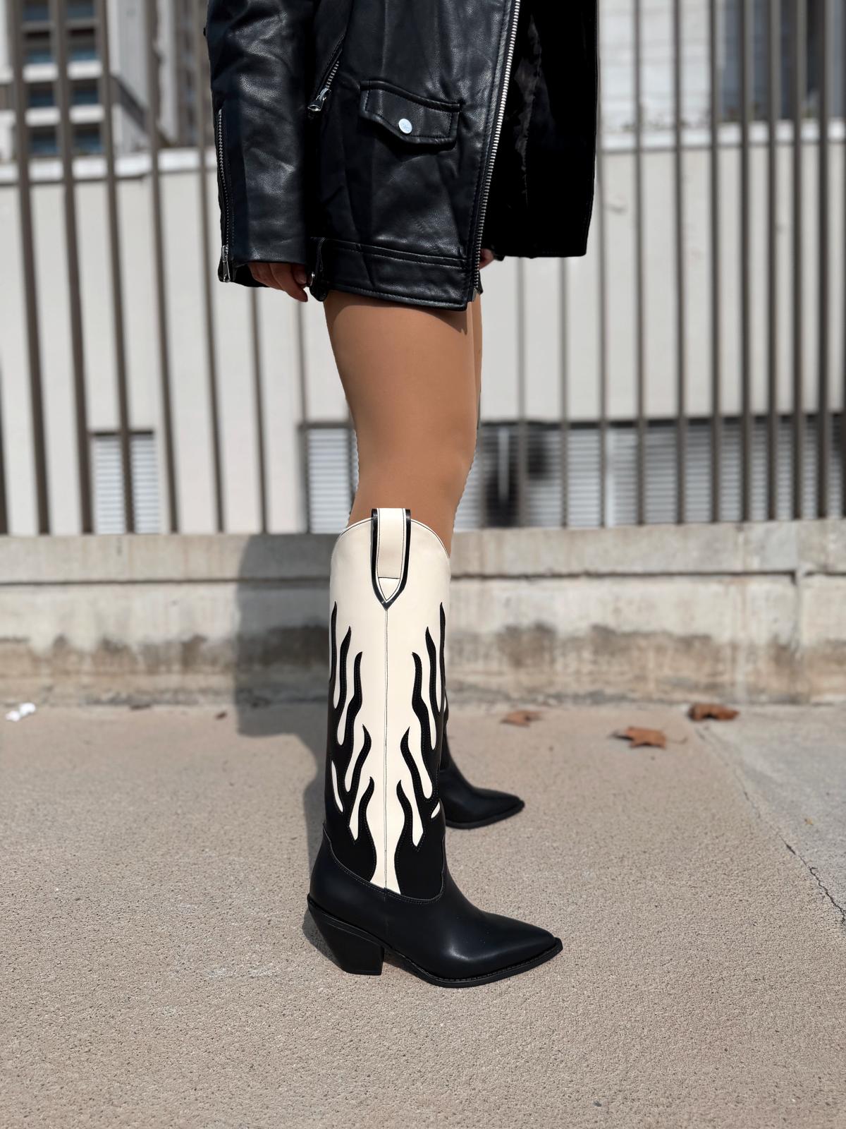 Uldra Kadın Kovboy Çizme Siyah Mat Deri - ILOVESHOES