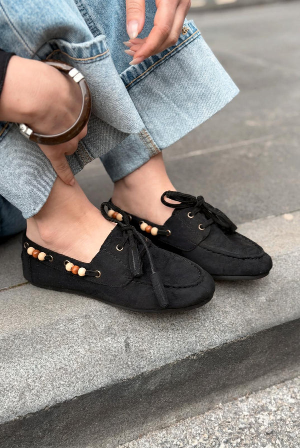 Brion Siyah Süet Kadın Oxford Ayakkabı - ILOVESHOES