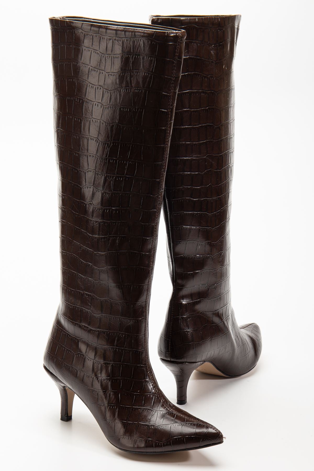 Celmira Kadın Topuklu Çizme Acıkahve Desenli - ILOVESHOES