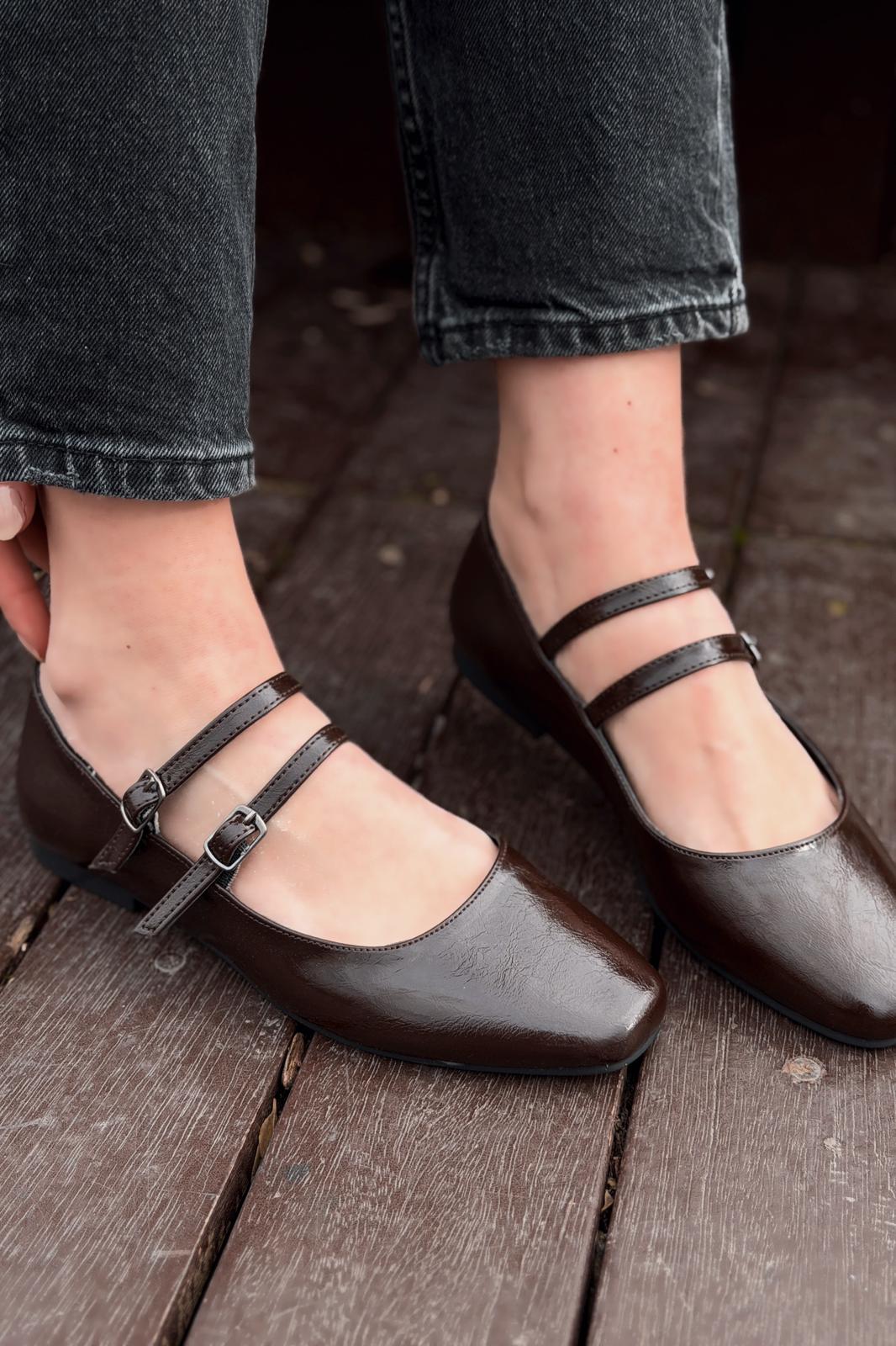 Relora Kadın Babet Acıkahve Kırışık Rugan - ILOVESHOES