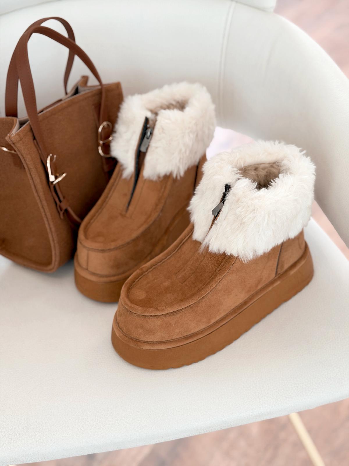 Molira Kadın İçi Tüylü Bot Taba Süet