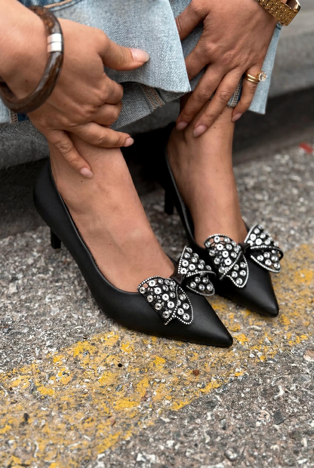 Sorexa Siyah Mat Deri Kadın Stiletto - ILOVESHOES