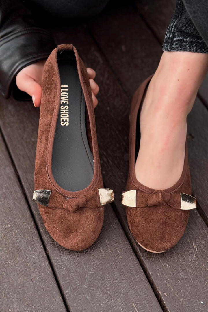 Orphel Kadın Babet Acıkahve Süet Dolgu Topuklu - ILOVESHOES