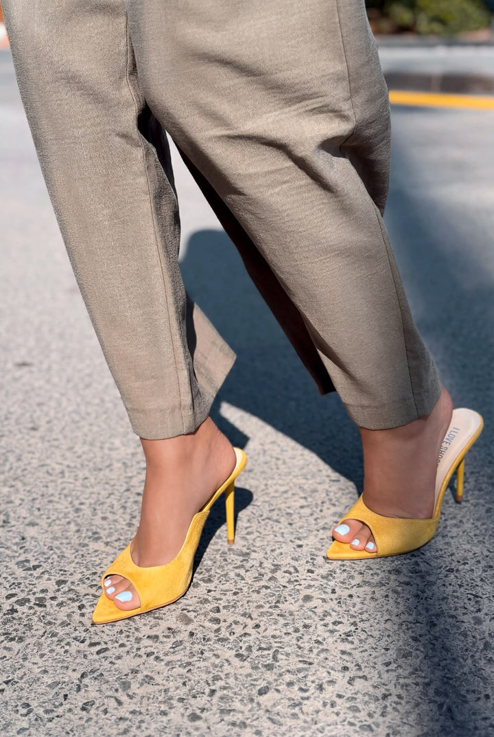 Tenvor Sarı Süet Kadın Topuklu Terlik - ILOVESHOES