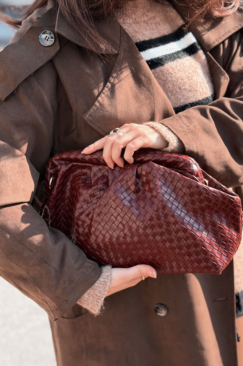 Lurine Kadın Clutch Çanta Bordo Mat Deri - ILOVESHOES