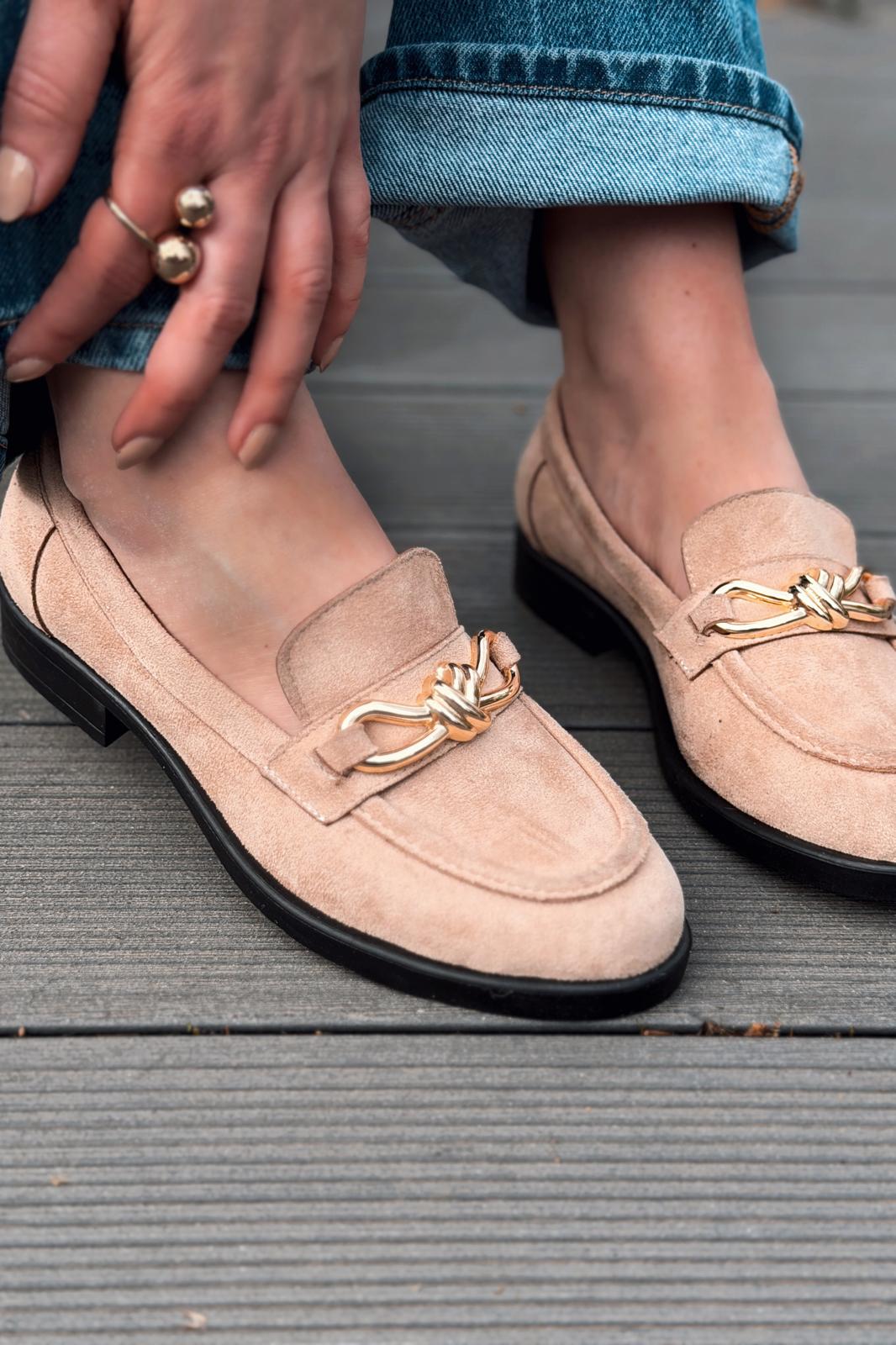 Norel Kadın Loafer Camel Süet Fiyonk Detaylı - ILOVESHOES