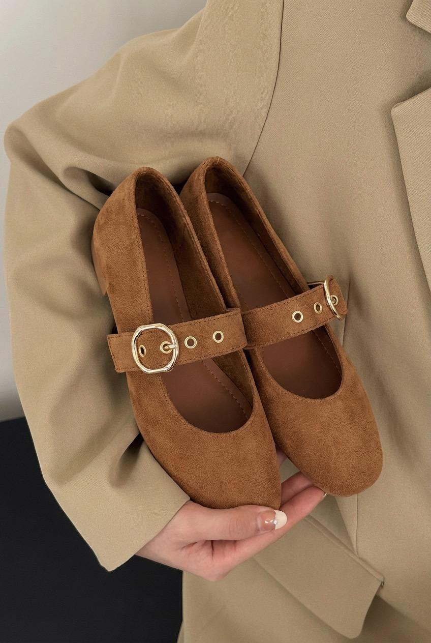 Dexor Kadın Babet Taba Süet - ILOVESHOES