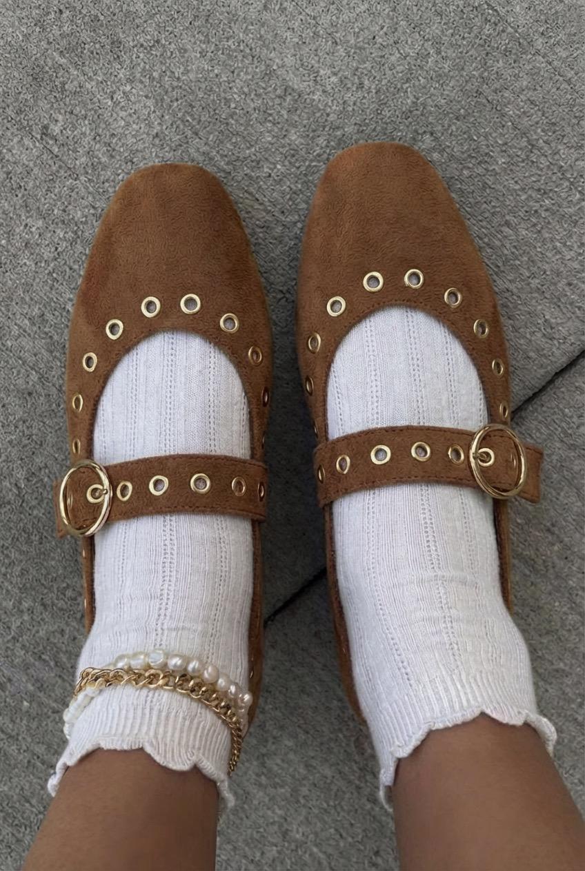Dorin Kadın Babet Taba Süet Zımba Detaylı - ILOVESHOES