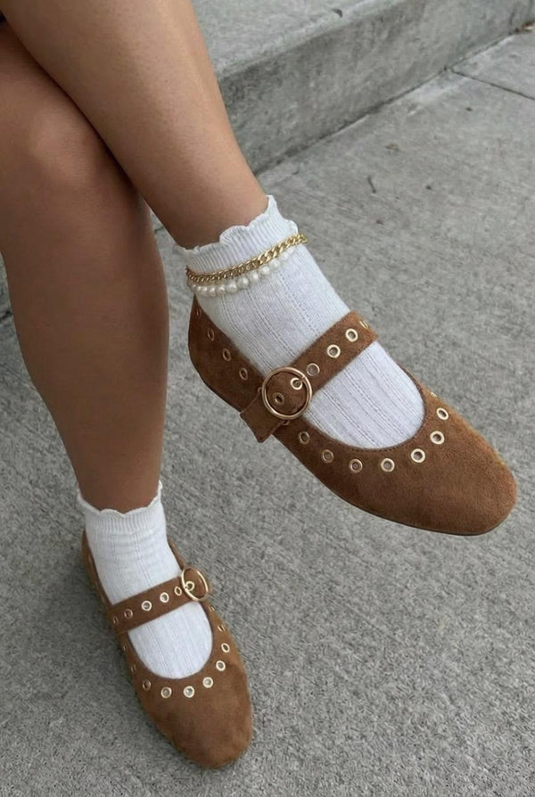 Dorin Kadın Babet Taba Süet Zımba Detaylı - ILOVESHOES