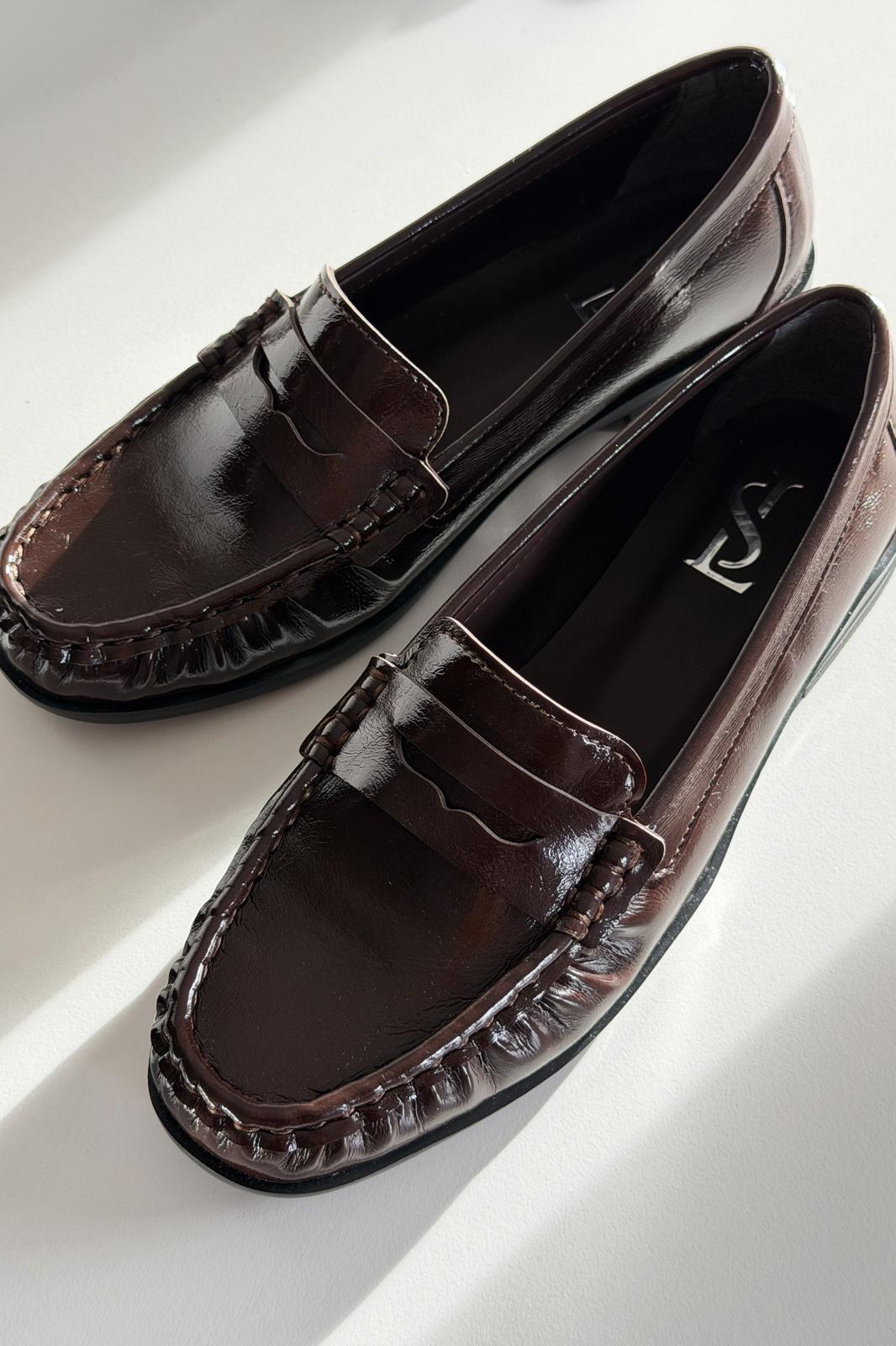 Marcel Kadın Loafer Acıkahve Kırışık Rugan - ILOVESHOES