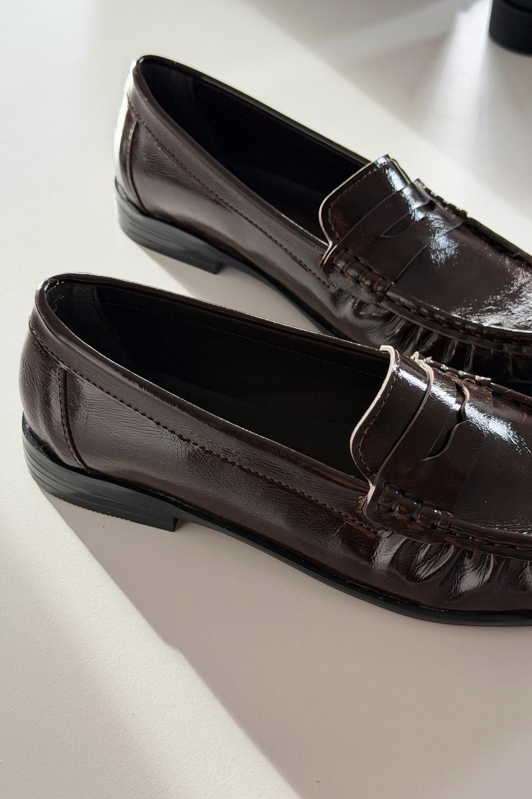 Marcel Kadın Loafer Acıkahve Kırışık Rugan - ILOVESHOES