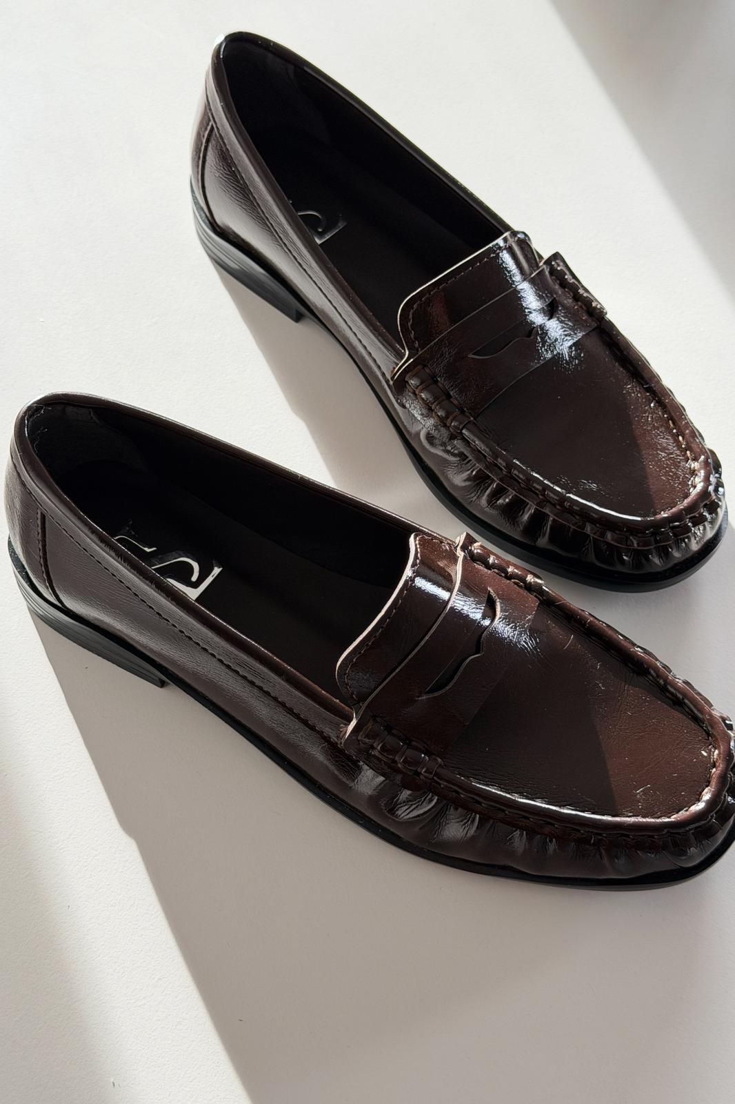 Marcel Kadın Loafer Acıkahve Kırışık Rugan - ILOVESHOES