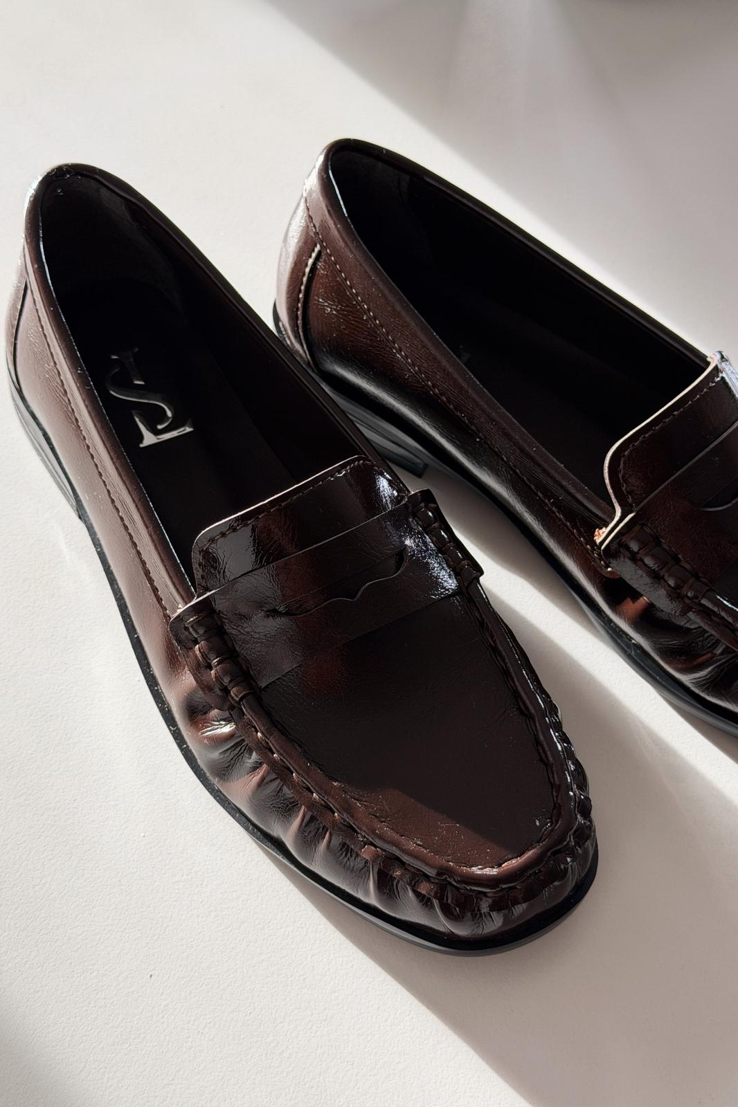 Marcel Kadın Loafer Acıkahve Kırışık Rugan - ILOVESHOES