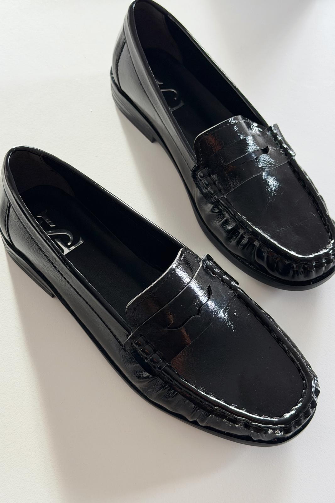Marcel Kadın Loafer Siyah Kırışık Rugan - ILOVESHOES