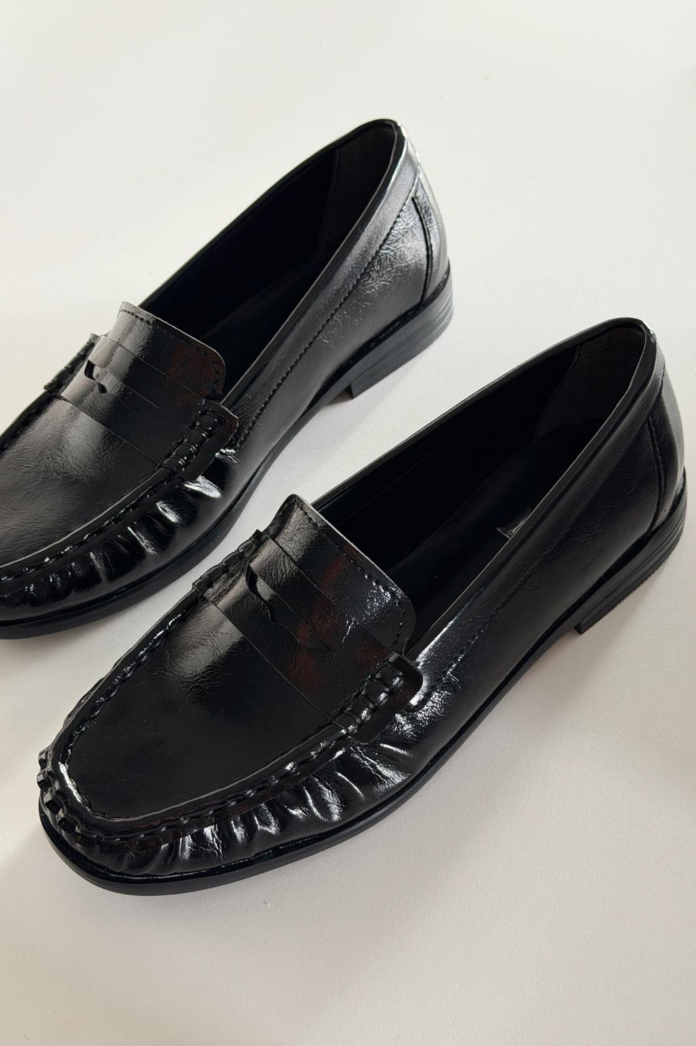 Marcel Kadın Loafer Siyah Kırışık Rugan - ILOVESHOES