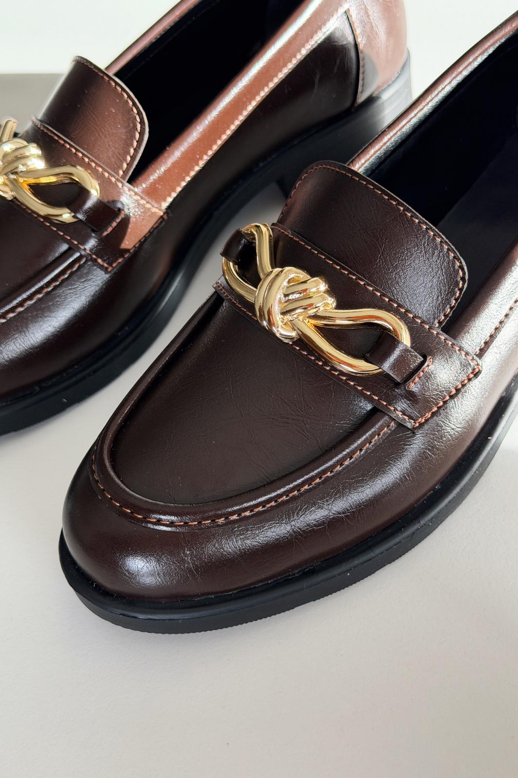 Norel Kadın Loafer Acıkahve Mat Deri Fiyonk Detaylı - ILOVESHOES