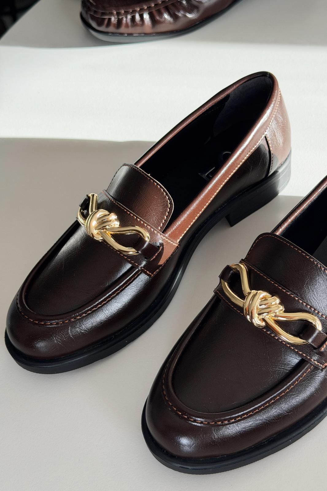 Norel Kadın Loafer Acıkahve Mat Deri Fiyonk Detaylı - ILOVESHOES