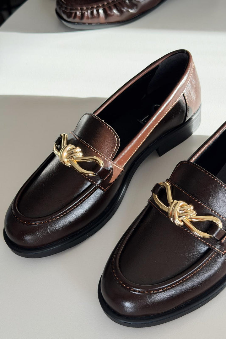 Norel Kadın Loafer Acıkahve Mat Deri Fiyonk Detaylı - ILOVESHOES