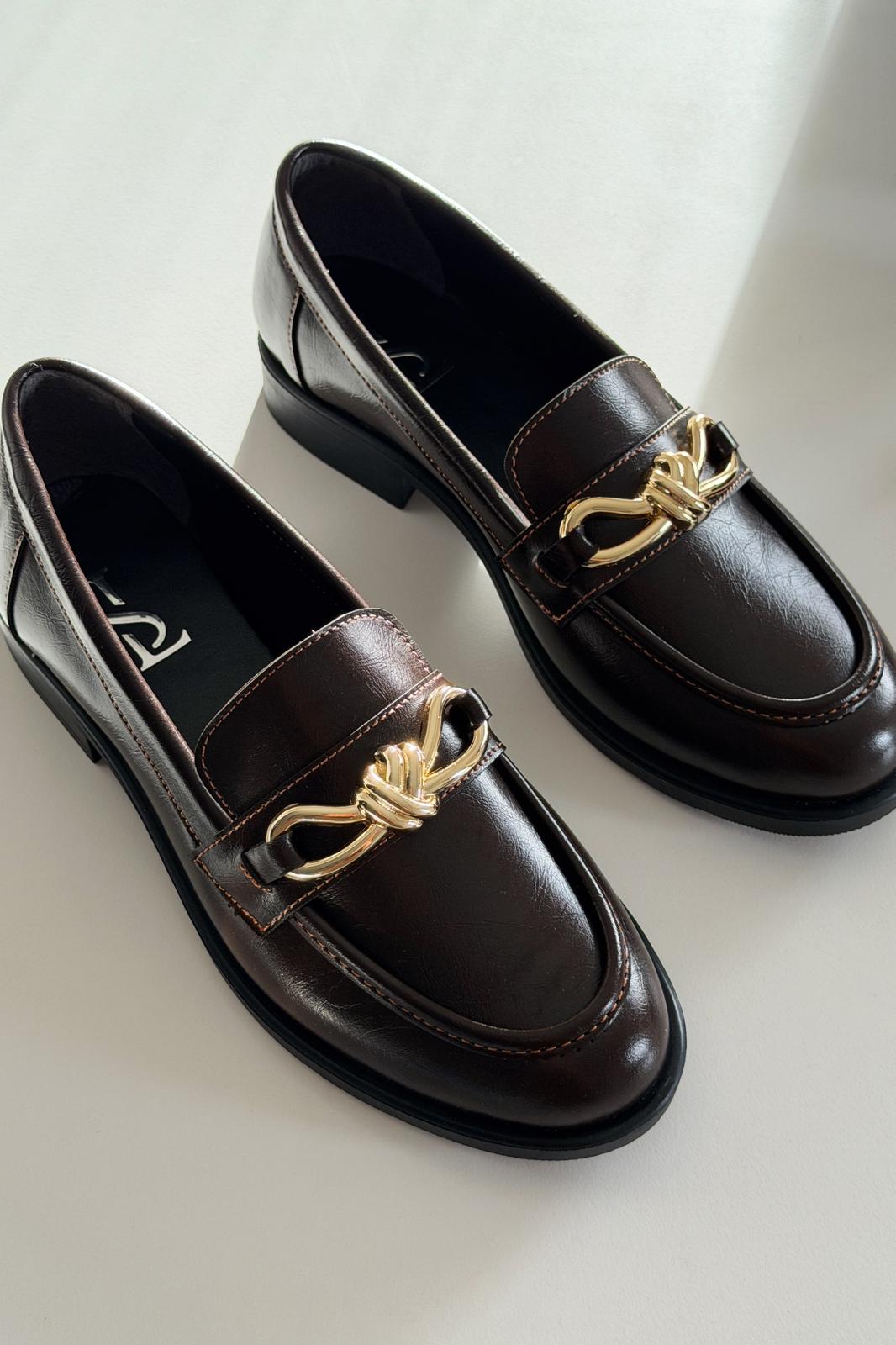 Norel Kadın Loafer Acıkahve Mat Deri Fiyonk Detaylı - ILOVESHOES