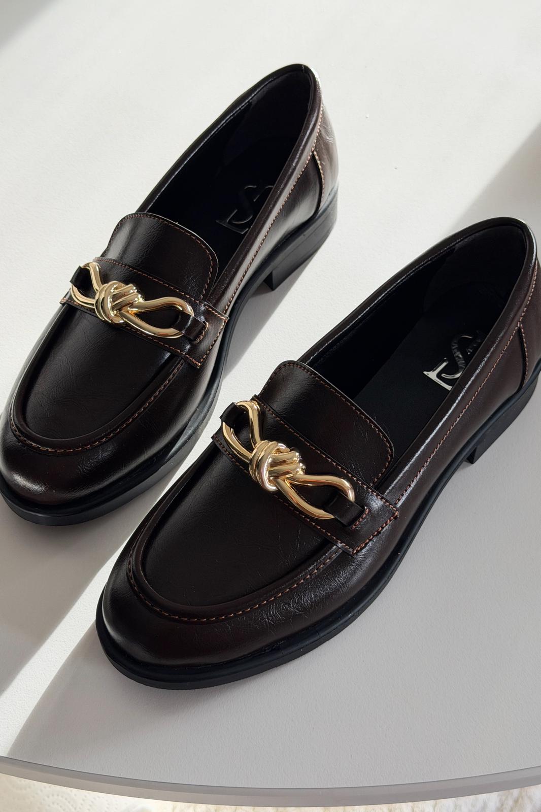 Norel Kadın Loafer Acıkahve Mat Deri Fiyonk Detaylı - ILOVESHOES