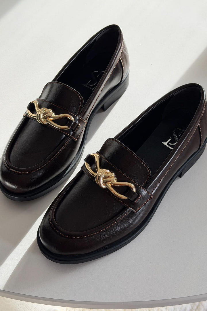 Norel Kadın Loafer Acıkahve Mat Deri Fiyonk Detaylı - ILOVESHOES