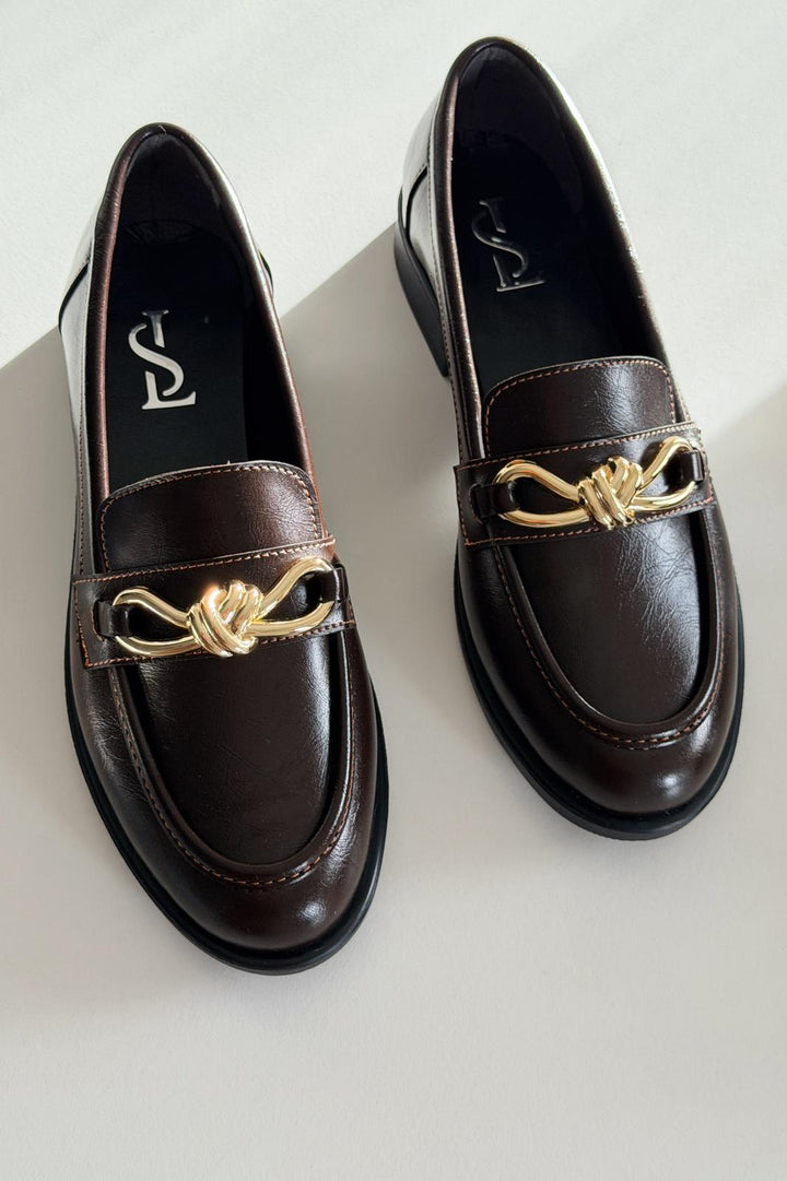Norel Kadın Loafer Acıkahve Mat Deri Fiyonk Detaylı - ILOVESHOES