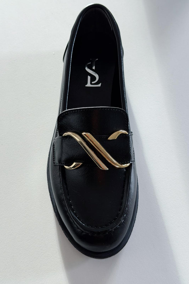 Vantor Kadın Loafer Siyah Mat Deri Toka Detaylı - ILOVESHOES