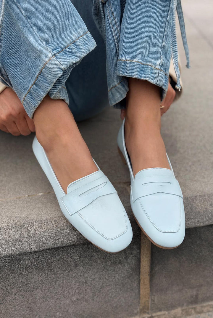 Melniel Hakiki Deri Kadın Loafer Bebek Mavisi - ILOVESHOES