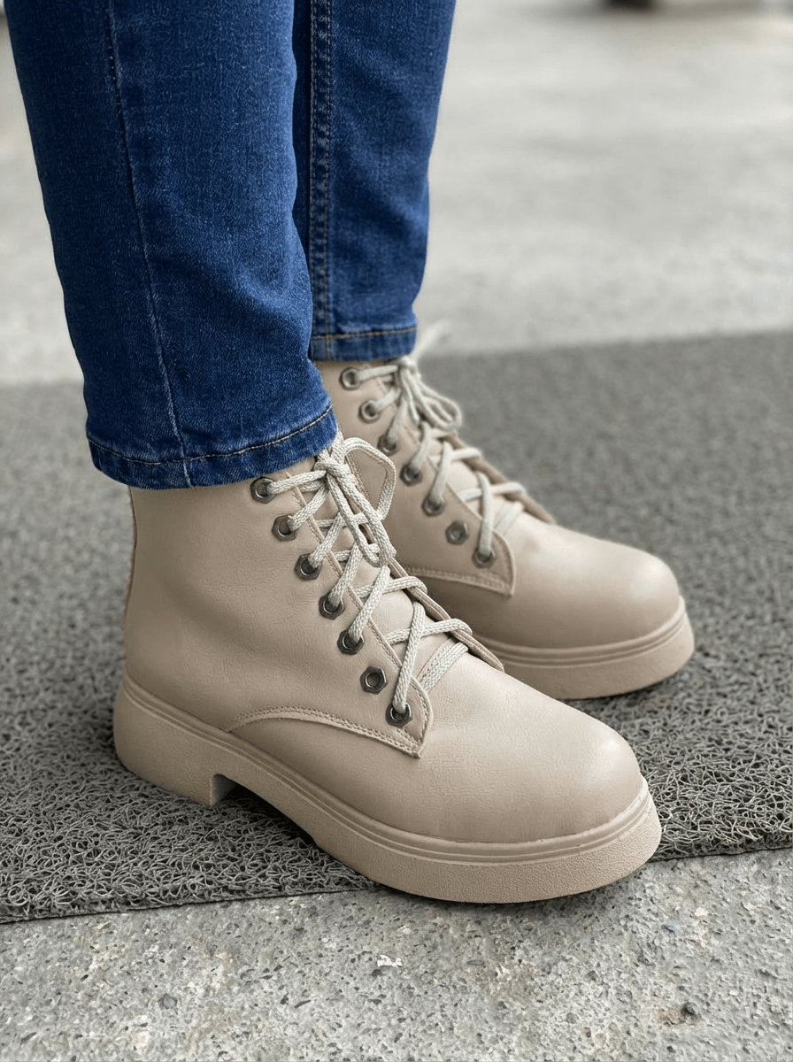 Voltera Kadın Bot Bej Mat Deri - ILOVESHOES