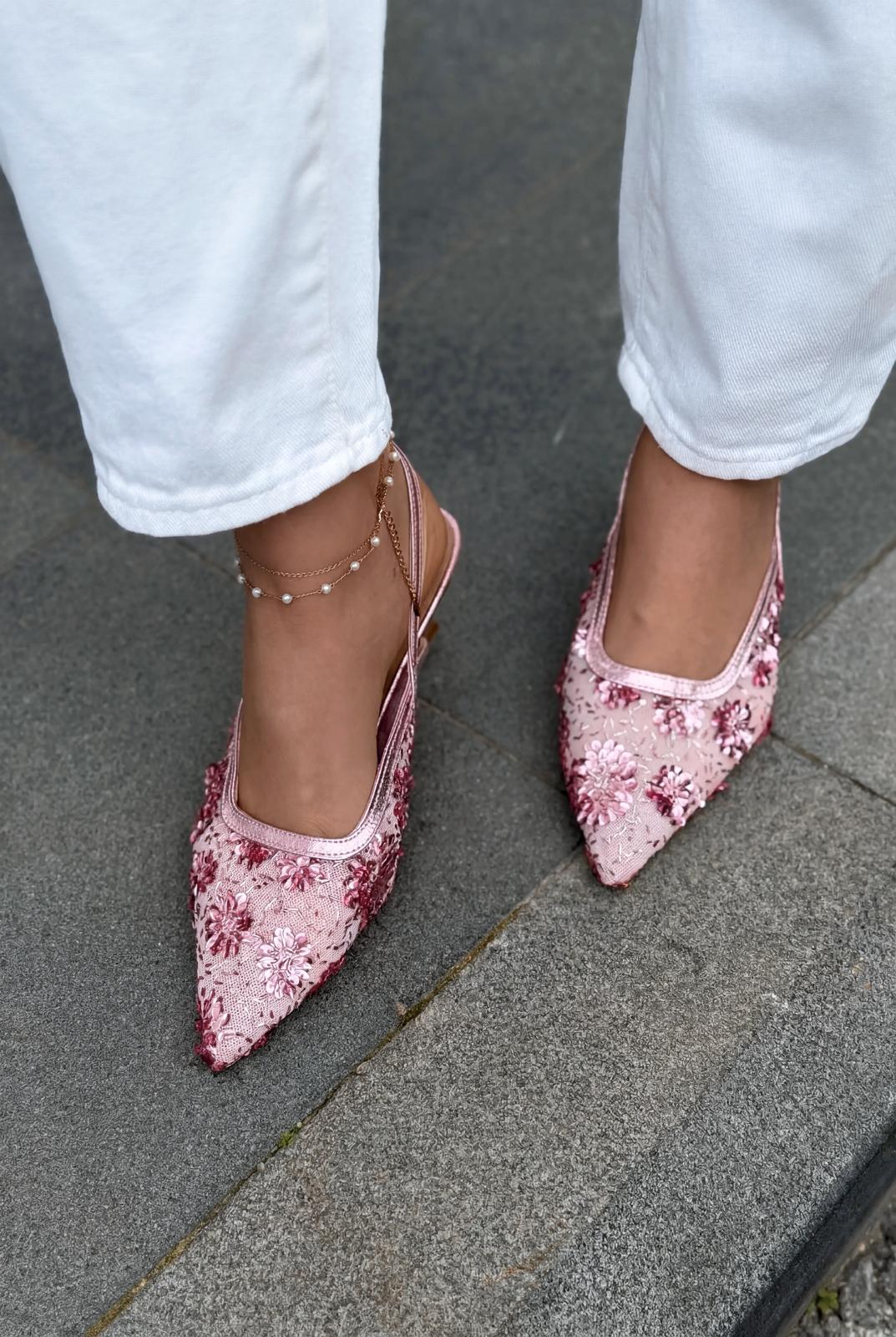 Serona Stiletto Pembe Nakışlı - ILOVESHOES