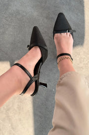 Rensowa Hasır Siyah Toka Detaylı Stiletto - ILOVESHOES