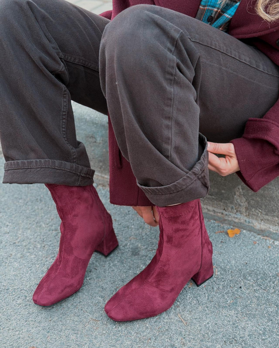Jornel Kadın Topuklu Streç Bot Bordo Süet - ILOVESHOES