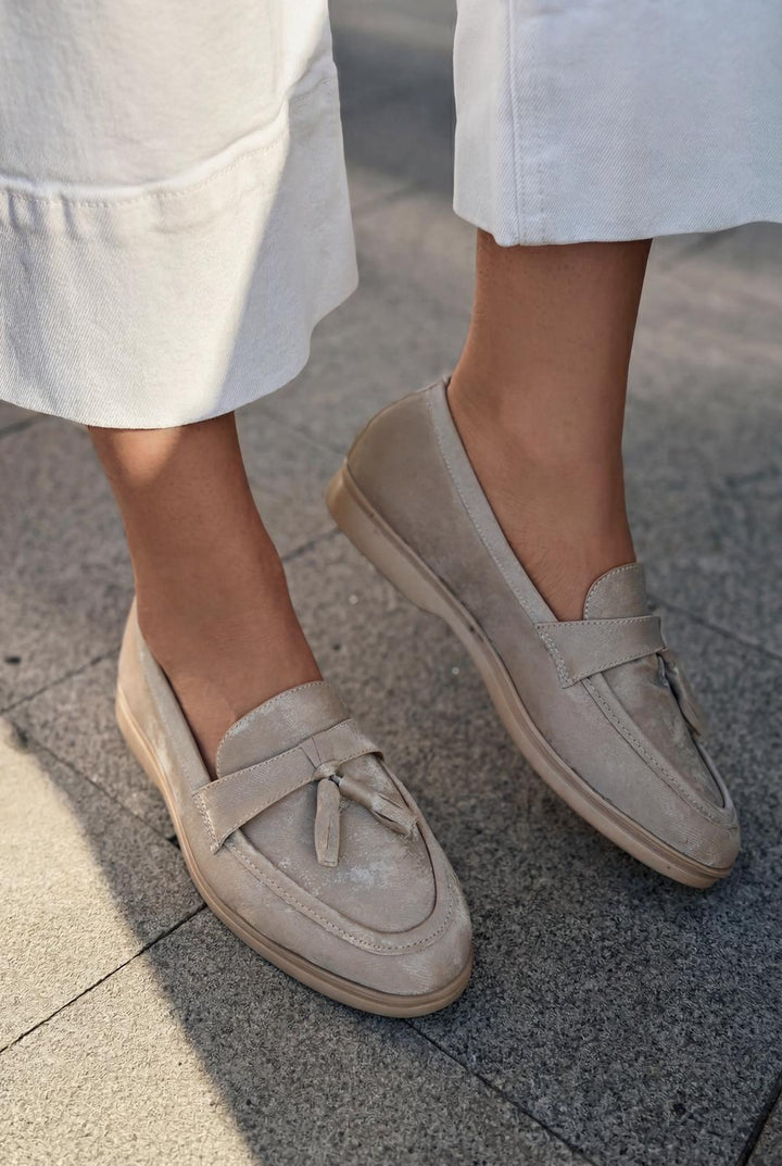 Yorvik Kadın Loafer Bej Saten - ILOVESHOES