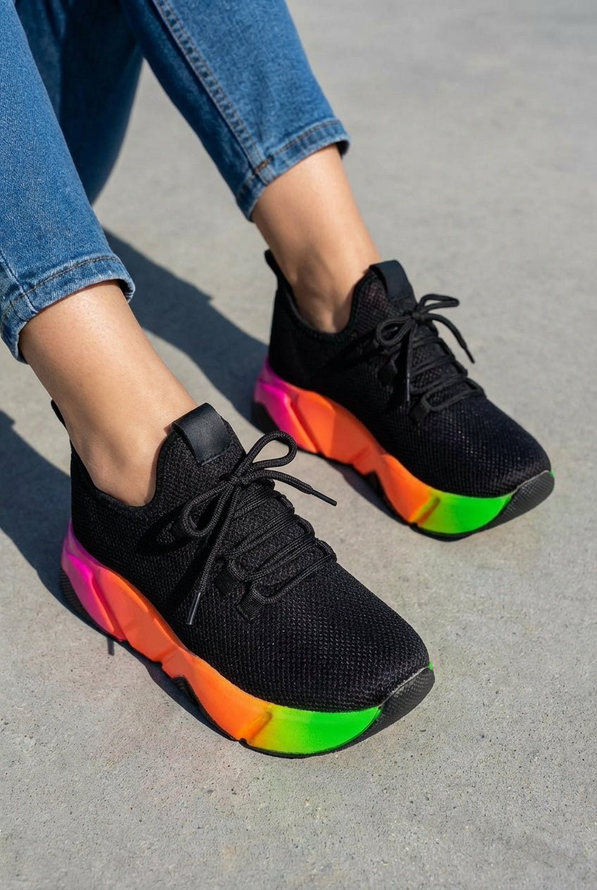 Calen File Siyah Renkli Taban Kadın Spor Ayakkabı - ILOVESHOES