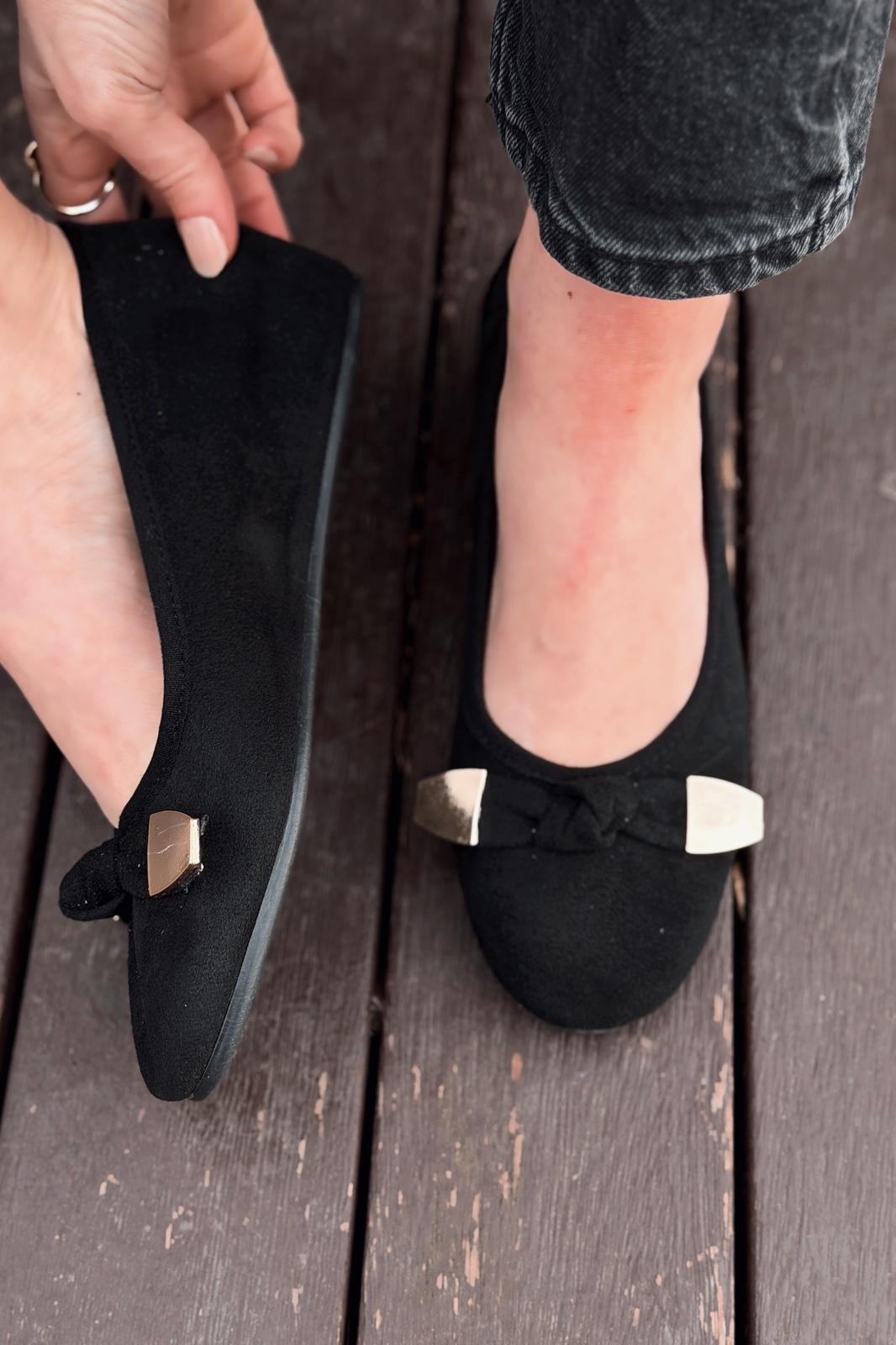 Orphel Kadın Babet Siyah Süet Dolgu Topuklu - ILOVESHOES