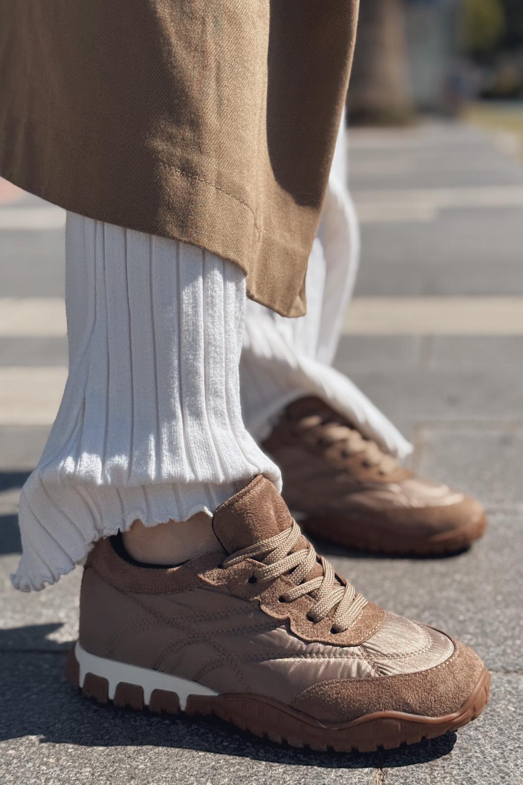 Romine Paraşüt Kumaş Bej Kadın Spor Ayakkabı - ILOVESHOES