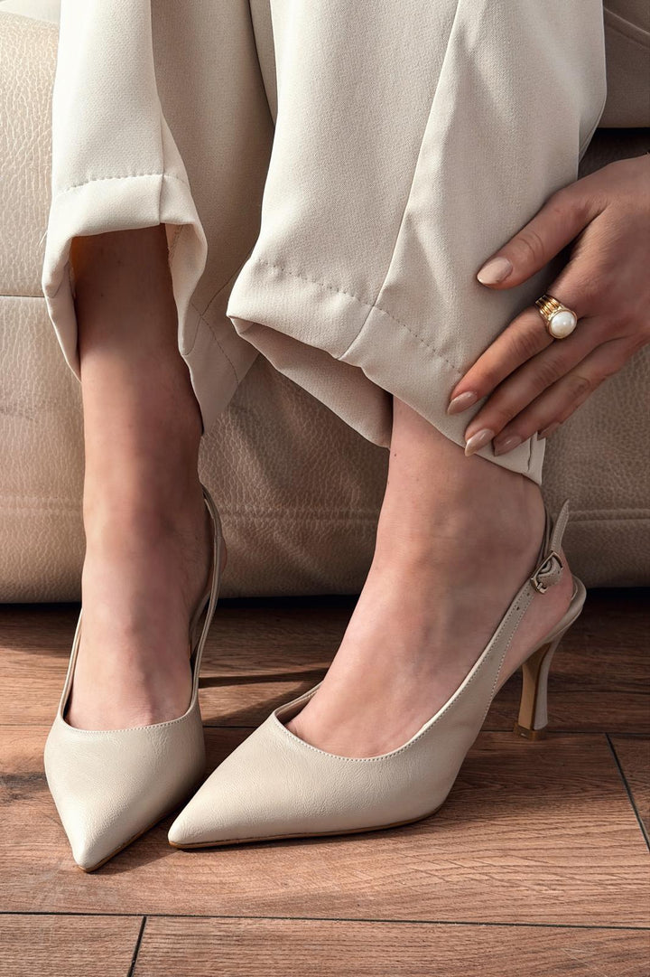 Alvessa Stiletto Bej Mat Deri