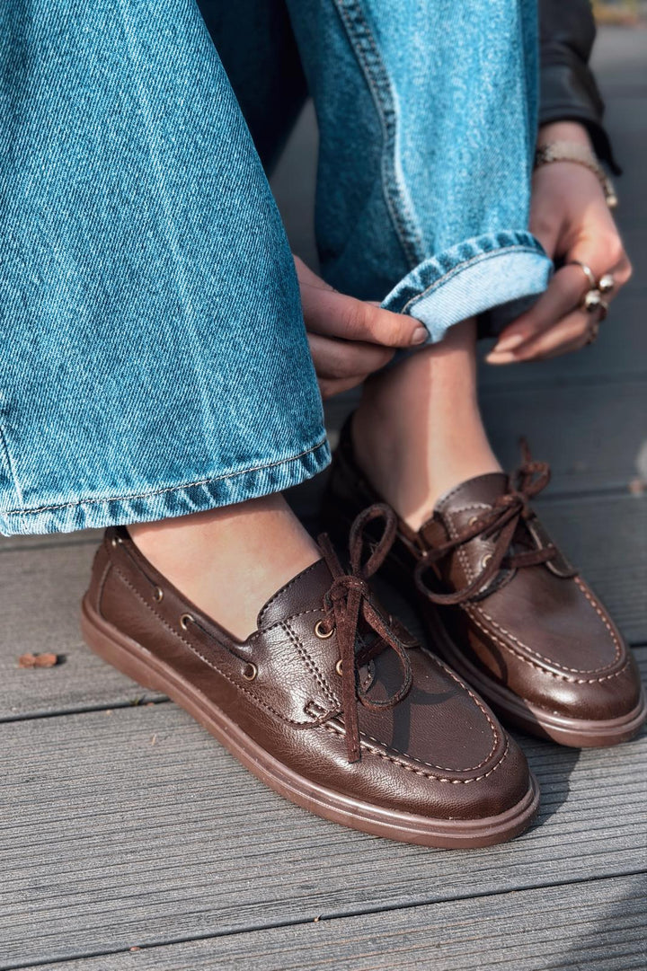 Morin Kadın Oxford Ayakkabı Acıkahve Mat Deri - ILOVESHOES
