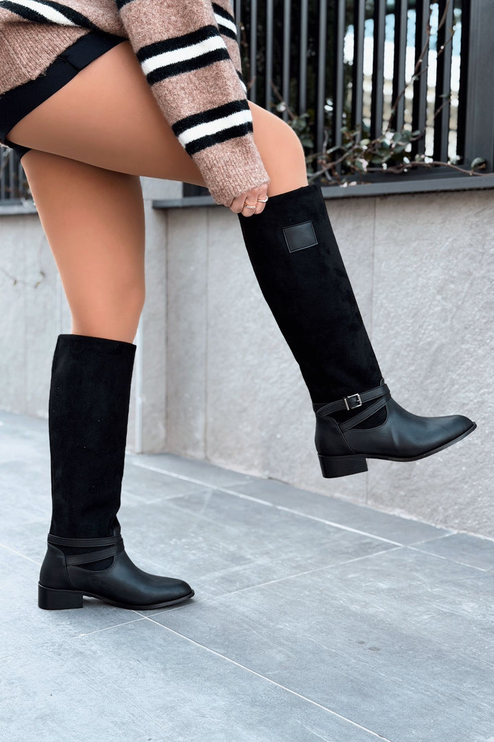 Clains Mat Deri Siyah Kadın Çizme - ILOVESHOES