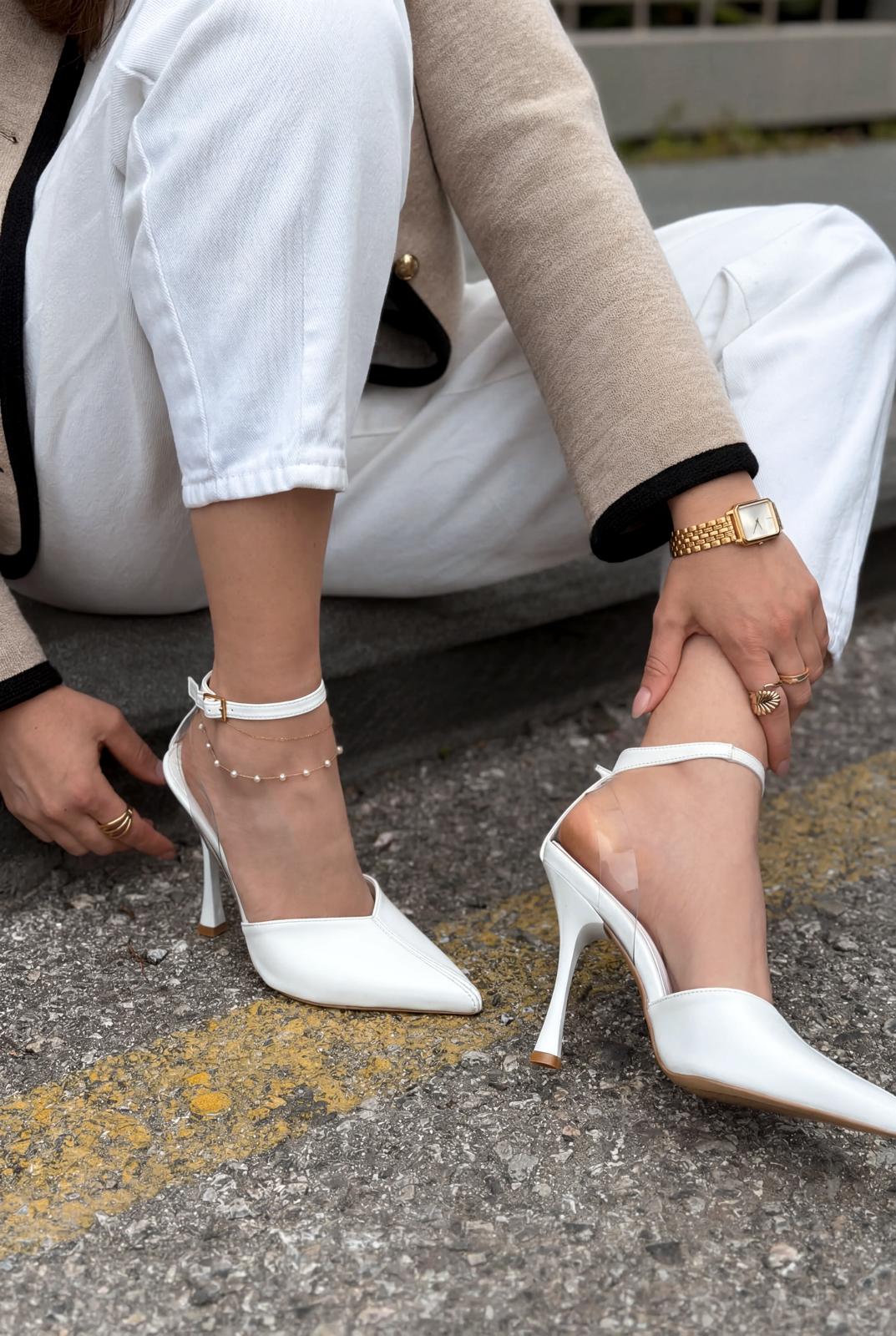 Rovire Stiletto Beyaz Kırışık Deri - ILOVESHOES