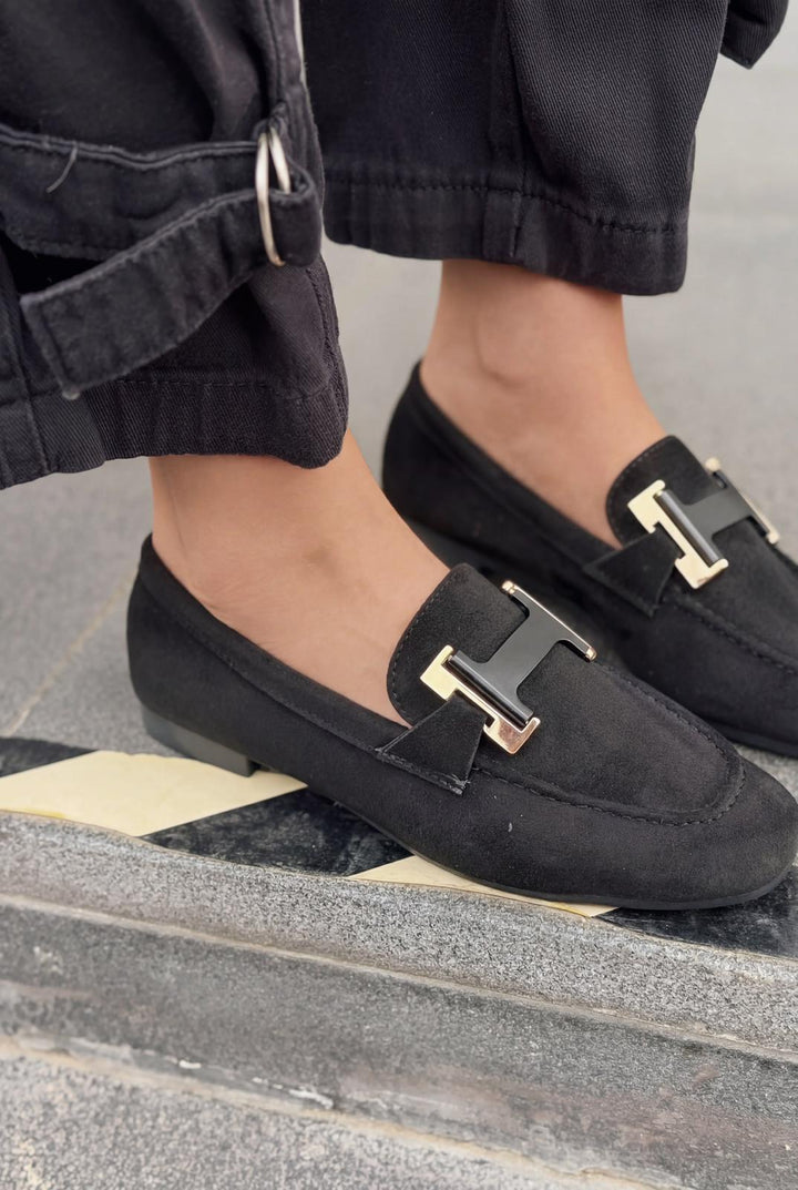 Elara Kadın Loafer Siyah Süet - ILOVESHOES