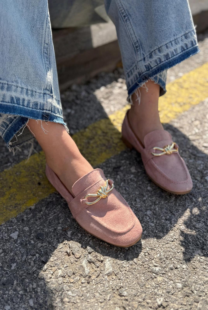 Avelis Kadın Loafer Pudra Süet Fiyonk Detaylı - ILOVESHOES