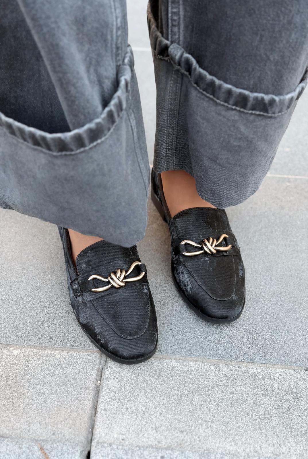 Kastora Kadın Loafer Siyah Saten - ILOVESHOES