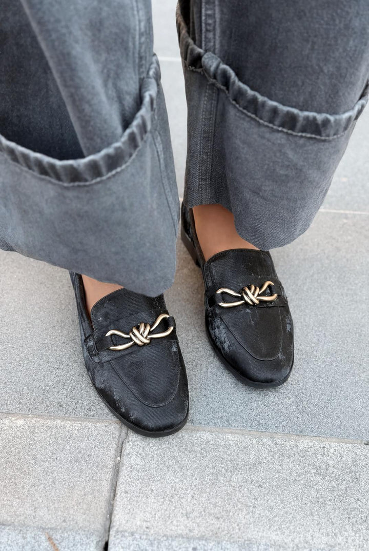 Kastora Kadın Loafer Siyah Saten - ILOVESHOES