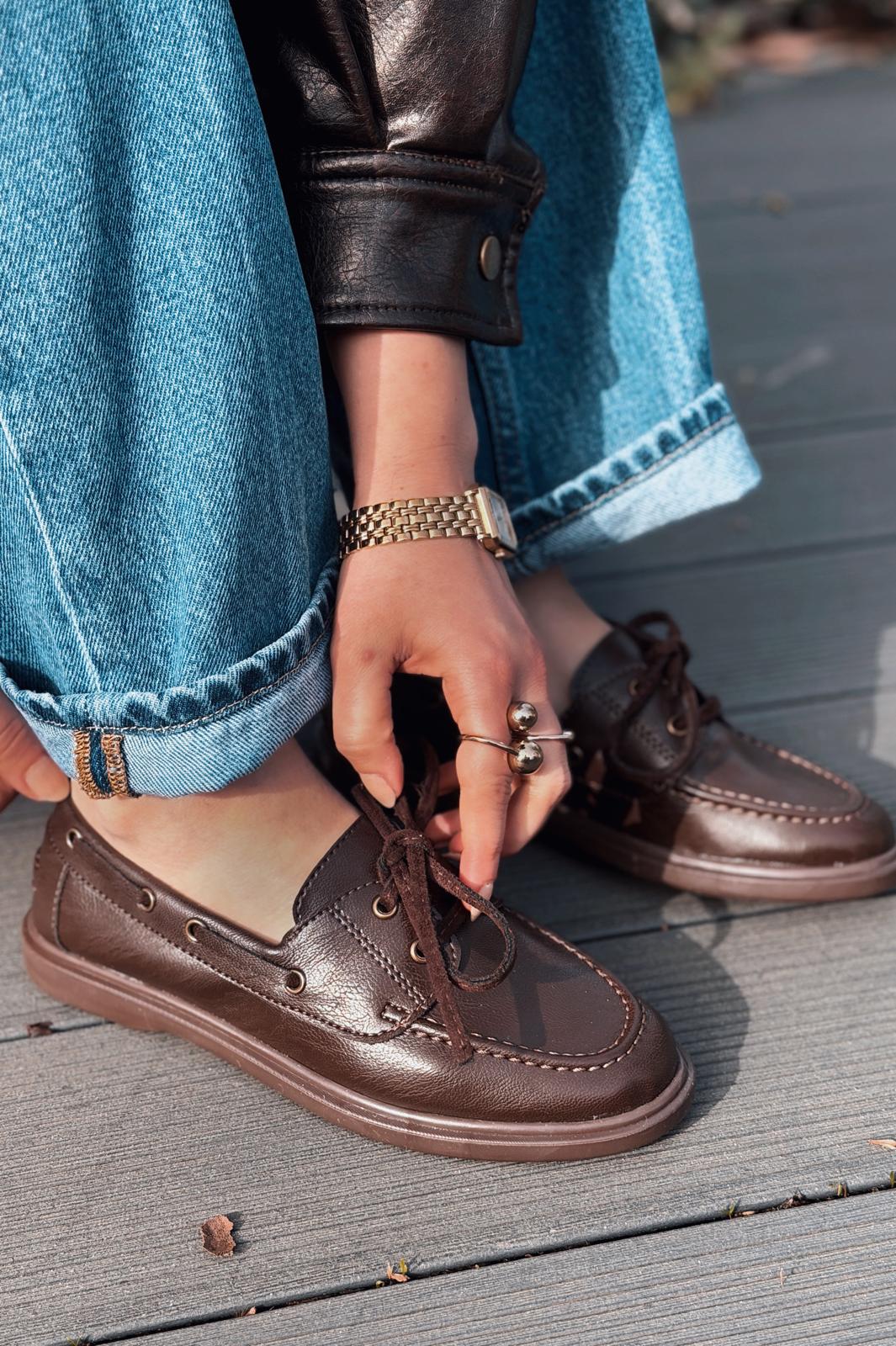 Morin Kadın Oxford Ayakkabı Acıkahve Mat Deri - ILOVESHOES