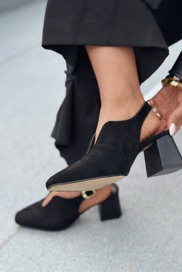 Pelora Siyah Süet Kadın Topuklu Ayakkabı - ILOVESHOES